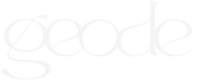 A white logo with the word geode on it.